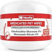 Nootie Medicated Dog Wipes - Antifungal Wipes - Antibacterial Wipes - Antimicrobial Wipes for Dogs 2% Chlorhexidine Wipes with 2% Micronazole for Best Results with Cats and Dogs Problems 60 pads - USA