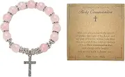 [ADXINYATEX] Baptism First Communion Confirmation Gifts, Cross Beaded Bracelet for Teenage with 1st Holy Communion Card and Velvet Bag