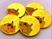 Set of 5 Pokemon Pikachu Gold Metal Coins (in Protective Capsules) + Bonus Coin
