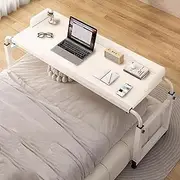 Portable Over Bed Table with Wheels | Multi-Functional Height Adjustable Over Bed Table | Hospital Bed Table | Overbed Table with Wheels for Laptop, Eating, and Home Use (White)