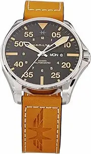 [Hamilton] H64725531 H64725531 Pilot Day Date Auto Khaki Aviation Black Dial Stainless Steel Sapphire Glass Automatic 1.8 inches (46 mm) Swiss Brand Watch Wristwatch, Brown, Black
