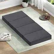 STARRY EUCALYPT Grey Folding Floable Mattress Mat Pad 180 x 70 x 10cm Portable Mattress Floor Bed in Bamboo White for Home Office Camping and Travel Use Four-fold Sofa Lounge