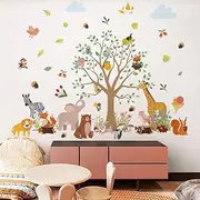 COVPAW Wall Sticker Tree House Forest Animal Jungle Owl Fox Hedgehog Wall Sticker Large Tree Wall Sticker Greenland Children's Room Baby Room Bedroom Wall Decoration (Animal Tree241020)