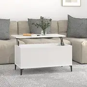 Lift-Top Coffee Table High Gloss White 90x44.5x45 cm - Engineered Wood with Metal Frame, Living Room Furniture with Hidden Storage