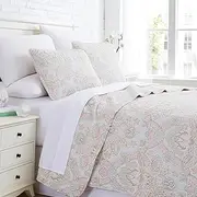 [Southshore Fine Living, Inc.] Oversized King Quilt Bedding Set, Paisley Bedspread King Size, Boho Print, California/King Quilt Coverlet & Matching Quilted Pillow Shams, Coral Paisley