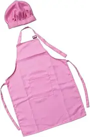 CIYODO 2PCS Kitchen Set Complete Apron and Chef Hat Playset for Cooking Baking Painting and Decorating Parties Pink Large Fun Role Play for Ages
