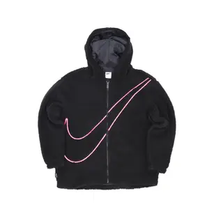 Nike 連帽外套 NSW Jacket 黑 桃紅 羊羔絨 螢光刺繡 保暖 女款【ACS】 FZ6536-010
