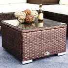 Outdoor Coffee Table Wicker Patio Side Table with Glass Top,19.7in Mixed Brown