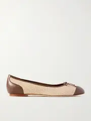 [Manolo Blahnik] Manolo Blahnik - Capbal Leather-trimmed Raffia Ballet Flats - Brown - IT39 IT 39 Brown