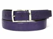 PAUL PARKMAN Men's Crocodile Embossed Calfskin Leather Belt Hand-Painted Purple