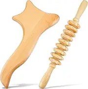 2 Pieces Wood Massage Tools, Gua Sha Board Handheld Wooden, Scraper Massage Rollers Lymphatic Drainage Tool, Wood Therapy Massage Tools Set