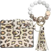 [SUIKIHUM] Card Holder Wallet with Silicone Beaded Bracelet, Slim PU Leather Wallet for Women, Compact and Lightweight Design for Daily Use, Yellow Leopard, Yellow Leopard, Daily