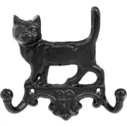 Charming Vintage Cat Cast Iron Wall Hook Easy Install Rustic Dual Hook Coats Hat