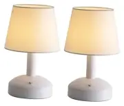 Modern Cordless Small Table Lamp Set of 2, Portable LED Fabric Shade Desk