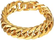 [PROSTEEL] Stainless Steel Franco Chain Bracelet, Trendy Chunky Bracelets for Men Women, Black/18K Gold Plated, W: 8mm/12mm/17mm, L: 7.5"/8.3"/9", Come Gift Box