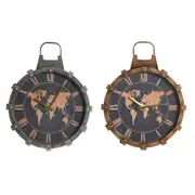 Wall Clock Dkd Home Decor 42 x 8.5 x 54 Cm Crystal Silver Golden Iron World Map 2 Units