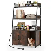 Costway Cat Litter Box Enclosure w/Storage Shelves & Scratch Pad Indoor Tall Pet Cabinet Corner Shelf
