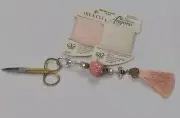 NEW Lt Pink Gold Rhinestone Bee Tassel Fob & Vtg Gold Plate Embroidery Scissors