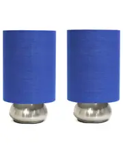 Lalia Home Gemini 2pk Mini Touch Lamp With Brushed Nickel Base And Blue Fabric Shades