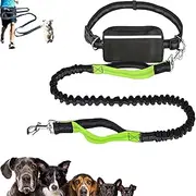 Hands Free Dog Leash with Zipper Pouch, Dog Leash, Retractable Waist Retractable Dogs Leashs with Dual, Padded Handles Running Leashs, for Medium Large Dogs Walking (Green)