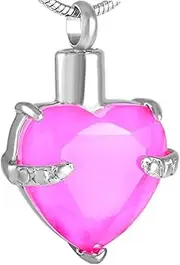 KETIME Heart Birthstone Cremation URN Necklace for Ashes Jewelry Memorial Keepsake Pendant