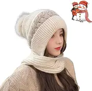 [TEOPTKY] Integrated Ear Protection Windproof Cap Scarf, 2 in 1 Winter Warm Knitted Hat Scarf, Windproof Cap Scarf Hats