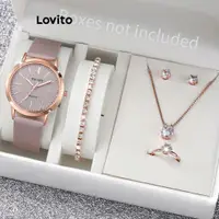 在飛比找蝦皮商城優惠-Lovito 休閒純水鑽金屬鋯石套裝女士石英手錶 LCS06