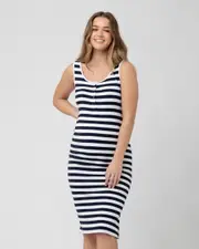 Lee Button Down Rib Dress Navy / White