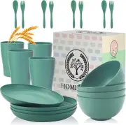 20PCS Wheat Straw Dinnerware Livingware Set, Lightweight Green Plates Bowls Cups
