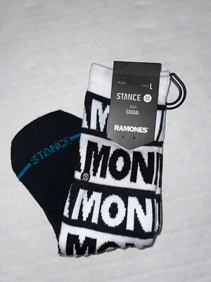 Stance Ramones White & Black NYC Punk Crew Socks Kids Youth Size LG 3-5.5 NWT