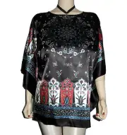 Nwt~Nordstrom~LUXURIOUS LIQUID SATIN TUNIC Sz 1X -3X BOHO INDIAN MANDELA PRINT