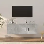 2 Piece Wall Mount TV Cabinet Set, Floating Media Storage Unit for Living Room, Concrete Grey Engineered Wood Design