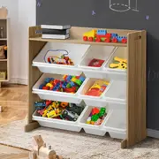 Oikiture Kids Toys Storage Bookshelf Organiser 9 Bins Drawers Display Rack