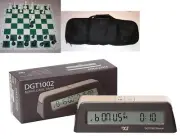 Chess Tournament Pieces Deluxe Bag Digital DGT 1002 Bonus Timer Clock Set NEW