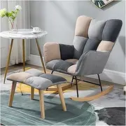 Modern Rocking Chair Rocker Glider Chair with Ottoman for Nursery,Comfy Uplostered Accent Chair with High Backrest and Armrests,Comfy Side Chair for Living Room (Color : Gray-3)