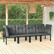4 Piece Outdoor Patio Furniture Sets, Garden Lounge Set Black and Grey Poly Rattan