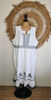Virtuelle By Taking Shape Indigo Dreaming White Navy Embroidered Tassled BNWT 20