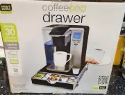 NIB Smart Works Stainless Steel Top Coffee Pod Drawer Holds 36 Pods