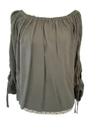 Ladies Decjuba Off Shoulder Ruched Sleeve Blouse Top Olive Khaki Green Sz 8 NWT