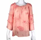 Hope & Harlow Women's Bell Sleeve Ruffled Paisley Peach Blouse Top Size Small