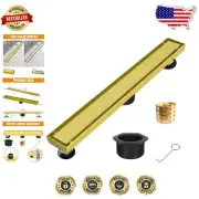 Versatile 16-Inch Brushed Gold Linear Shower Drain with Tile Insert Options