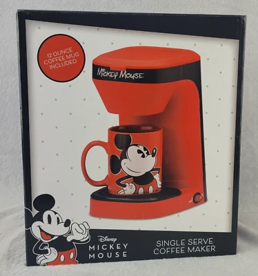 Disney Mickey Mouse Red/Black Single Serve Coffee Maker 12 oz Mug Included