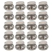 0.7x0.8" Cord Locks, 100 Pack Double Hole Spring End Toggle Stopper, Silver