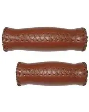 BPW Classic Retro Hand Stitched Handlebar Grips With Plugs Brown