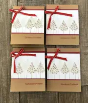 Set of 4 Handmade Christmas Greeting Cards~Season Greetings Trees