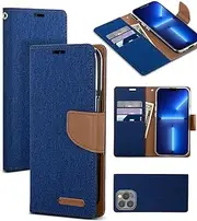 Goospery Canvas Wallet for iPhone Pro 6.1"(2020) Case, Denim Casual Style Stand Flip Card Holder Phone Cover (Blue) IP13P-CAN-BLU