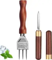 Ice Pick Set of 2 Three Pronged Ice Pick Stainless Steel Ice Pick with Wood H...
