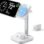 ESR 2 in 1 Charging Station for Apple, MagSafe Charger Stand for iPhone [Certified], Magsafe Charging Station for Multiple Devices iPhone 16/15/14/13/12, Apple Watch & AirPods 4, White