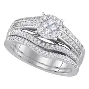 14k White Gold Princess Round Diamond Bridal Wedding Ring Set 5/8 Cttw