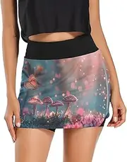 [RPLIFE] Mushrooms Butterfly Flowers Womens Exercise Skirt, Ladies Skirts, Quick Dry Skirt